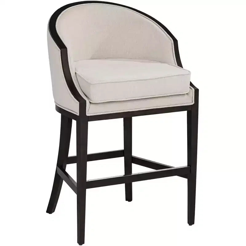 55 Downing Street Wood Bar Stool Brown 31 1/2 High Mid Century Modern Oatmeal Cushion with Backrest Footrest for Kitchen Counter Height Island House