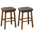 Costway 30'' Dining Bar Stool Set of 2 Pub Height Padded Seat Wood Frame Kitchen Brown/White