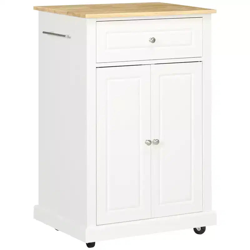 HOMCOM Rolling Kitchen Island Cart, Portable Serving Trolley Table with Drawer, Adjustable Shelf and 2 Towel Racks