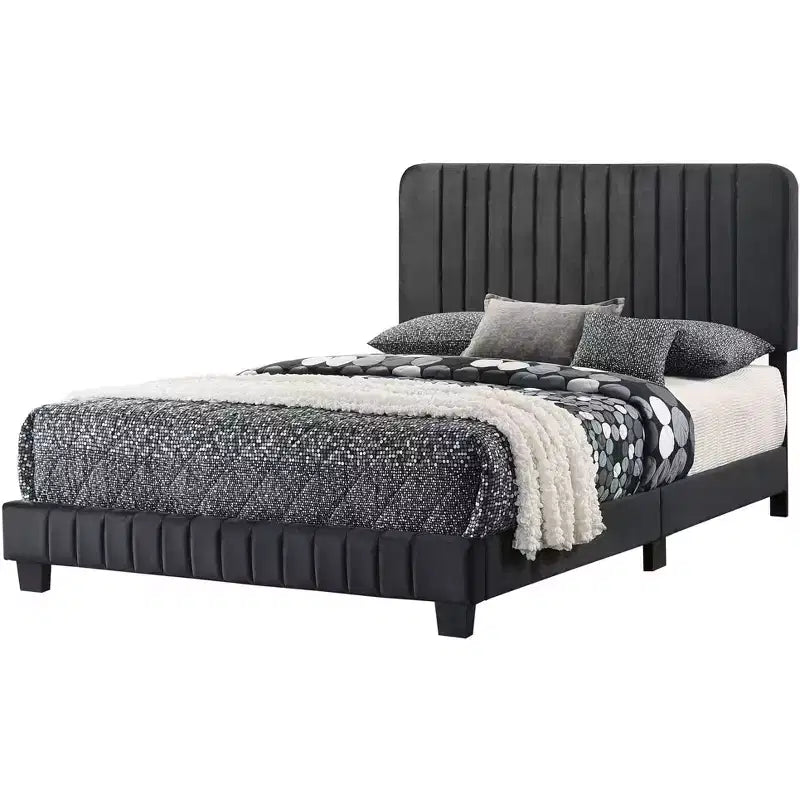 Passion Furniture Lodi Velvet UpholsteChannel Tufted Queen Panel Bed