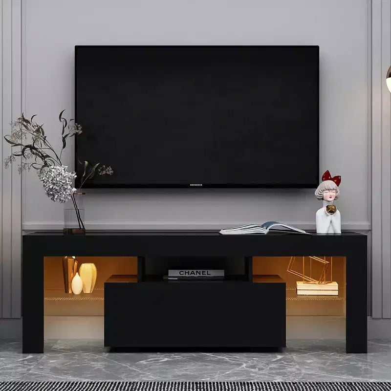 Meuble TV moderne pour téléviseurs jusqu'à 55'', meuble console TV, centre de divertissement avec lumières LED-ModernLuxe