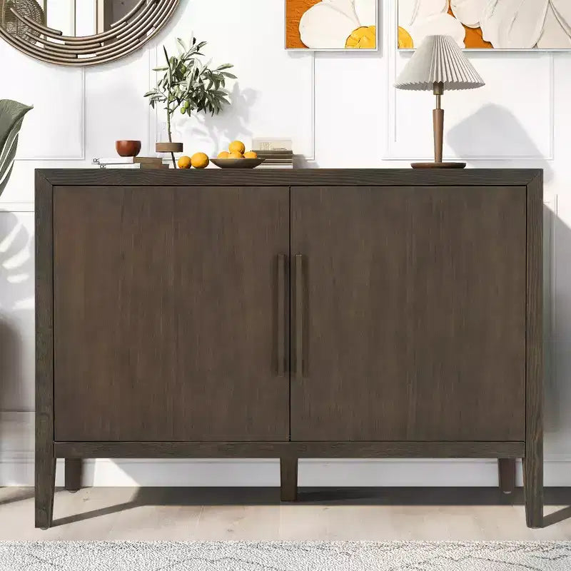 47.2 Retro Wooden Sideboard with 2 Metal Handles, Storage Cabinet with 2 Doors - ModernLuxe