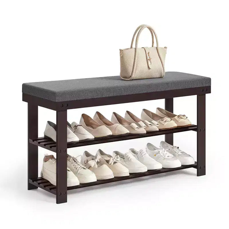 Bamboo Shoe Bench, 3-Tier Shoe Rack Stable Shoe Organizer Entryway, 11.4 x 35.4 x 19.3 Inches