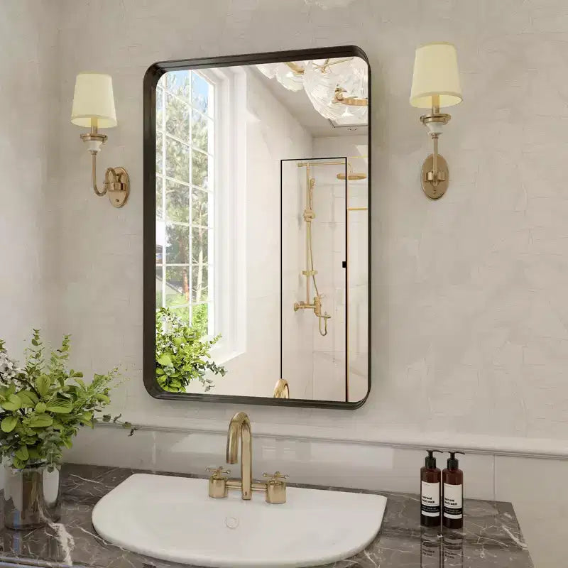 HOMLUX Wall Mount Bathroom Mirror Rectangular Vanity Wall Mirror Vertical Horizontal,Black/Gold