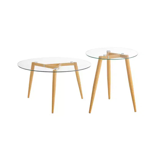 2pc Van Beuren Coffee and Side Table Set Round Mid-Century Modern Glass Top - Danya B.