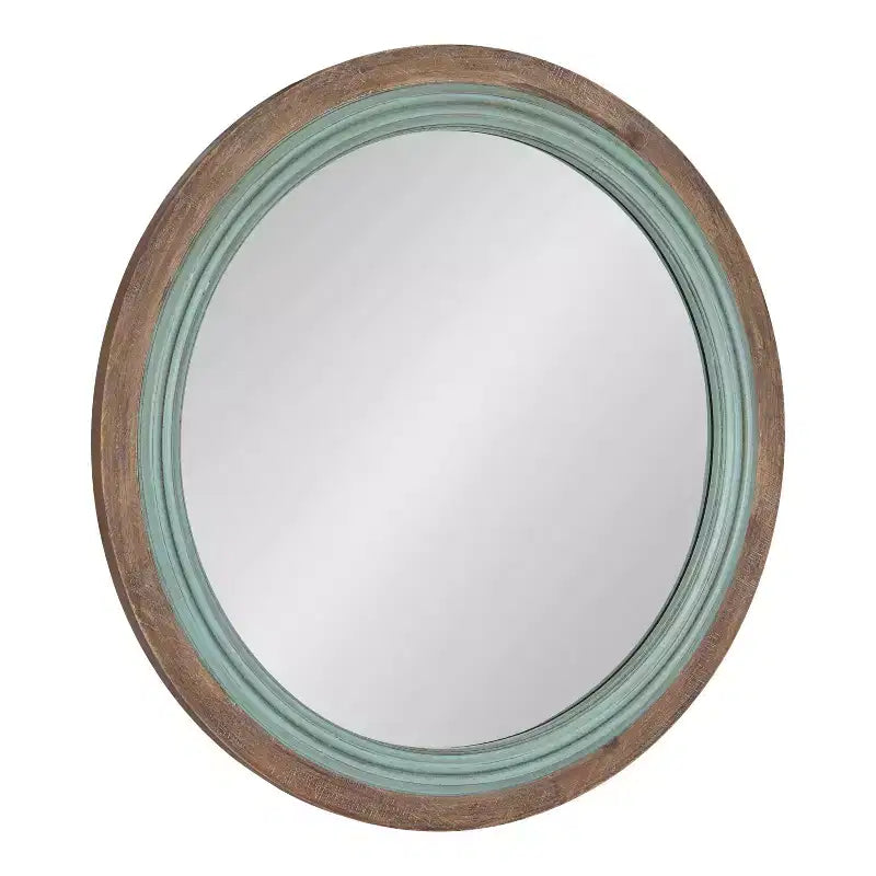 Kate and Laurel Palmer Wood Round Wall Mirror, 26 Diameter, Blue