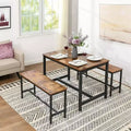 LEDREM Dining Bench, Pair of 2, Industrial Style, Steel Frame, for Kitchen, Living Room, 12.8 x 42.5 x 19.7 Inches, Rustic Brown + Black