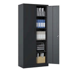 Armoire de rangement de garage en métal 72H, armoire de rangement noire en acier avec portes et 4 étagères
