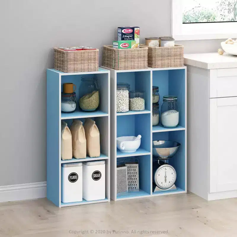 Furinno Étagère Réversible à 3 Cubes, Bibliothèque sur Pied Horizontale ou Verticale, Blanc/Vert/Bleu/Rose