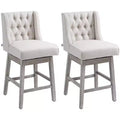 HOMCOM Counter Height Bar Stools Set of 2, 180 Degree Swivel Kitchen Island Stool, 27 Seat Height with Wood Footrests and Button Tufted Design