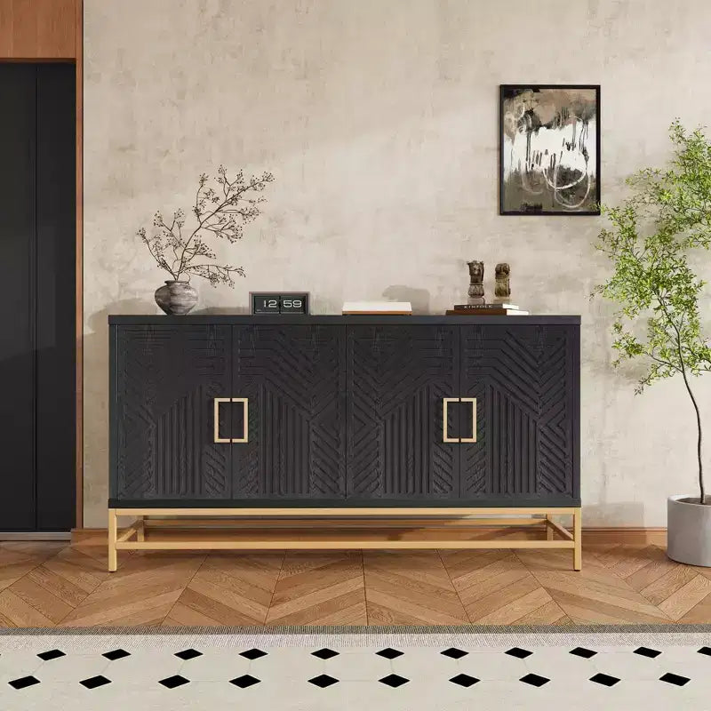 Bahut de style rétro de 59,8 po, Armoire de rangement buffet avec étagères réglables, poignées et pieds en métal 4M-ModernLuxe