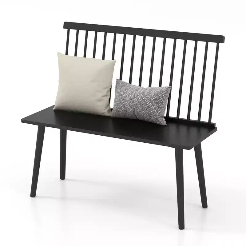 Costway Entryway Bench for 2 Windsor Rubber Wood Dining Bench with Spindle Back Black/Natural