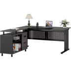 Tribesigns Bureau d'angle, bureau de direction de 160 cm avec classeur