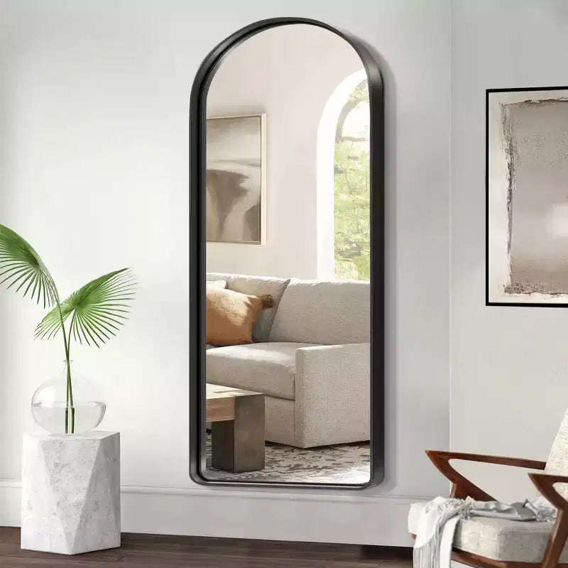 Miroir mural arqué à cadre métallique Dovelina Grand miroir sur pied ou à poser