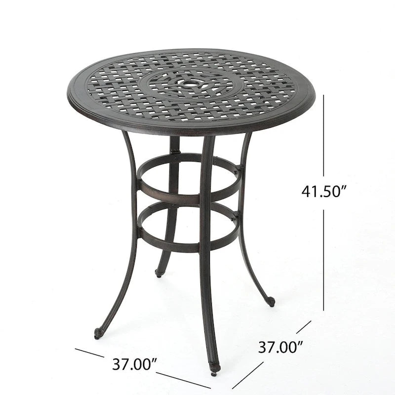 Ensemble de bar rond 3 pièces en aluminium Alfresco Outdoor avec trou pour parasol par Christopher Knight Home