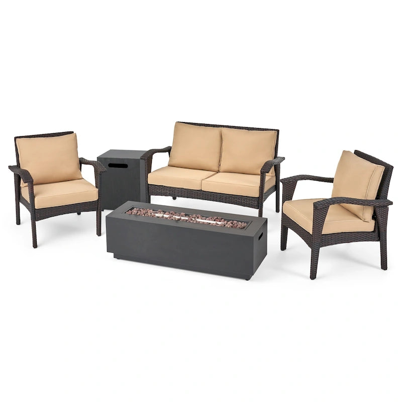 Ensemble conversationnel extérieur en osier 5 pièces avec brasero Kahala par Christopher Knight Home