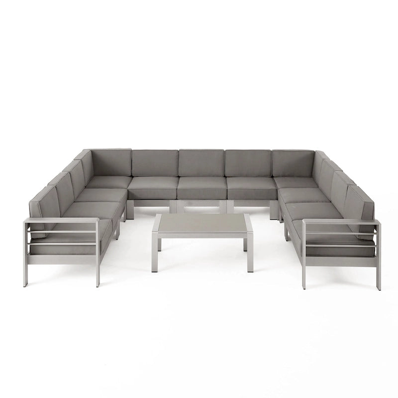 Ensemble de canapé d'angle en aluminium en forme de U à 11 places avec table pour extérieur Cape Coral de Christopher Knight Home