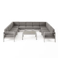 Ensemble de canapé d'angle en aluminium en forme de U à 11 places avec table pour extérieur Cape Coral de Christopher Knight Home