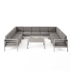 Ensemble de canapé d'angle en aluminium en forme de U à 11 places avec table pour extérieur Cape Coral de Christopher Knight Home