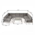 Ensemble de canapé d'angle en aluminium en forme de U à 11 places avec table pour extérieur Cape Coral de Christopher Knight Home