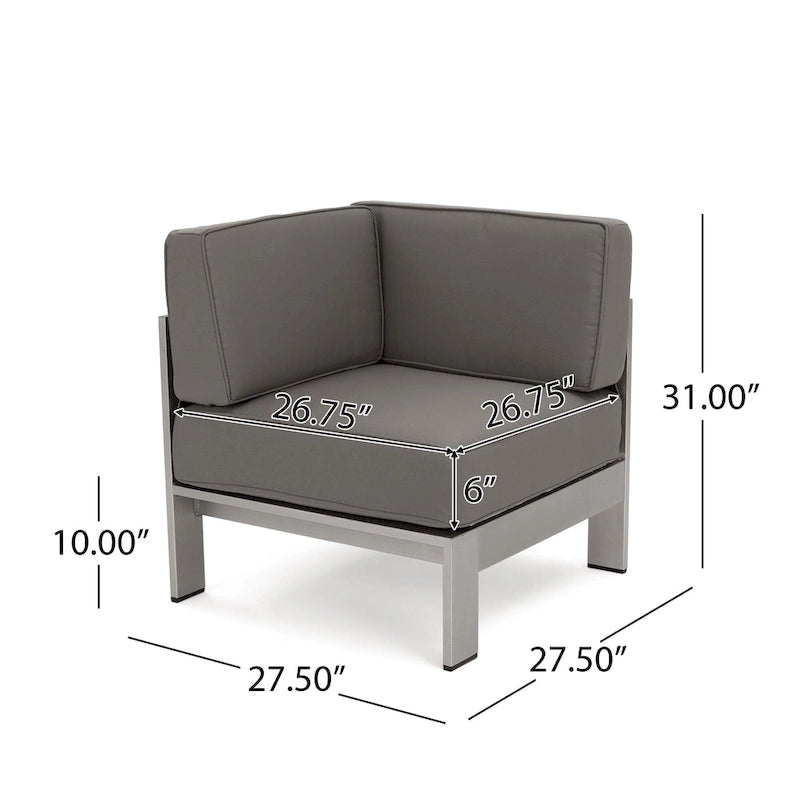 Ensemble de canapé d'angle en aluminium en forme de U à 11 places avec table pour extérieur Cape Coral de Christopher Knight Home