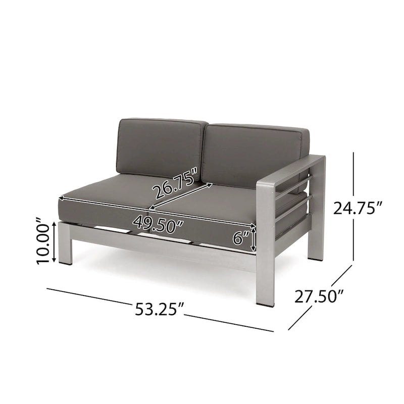 Ensemble de canapé d'angle en aluminium en forme de U à 11 places avec table pour extérieur Cape Coral de Christopher Knight Home