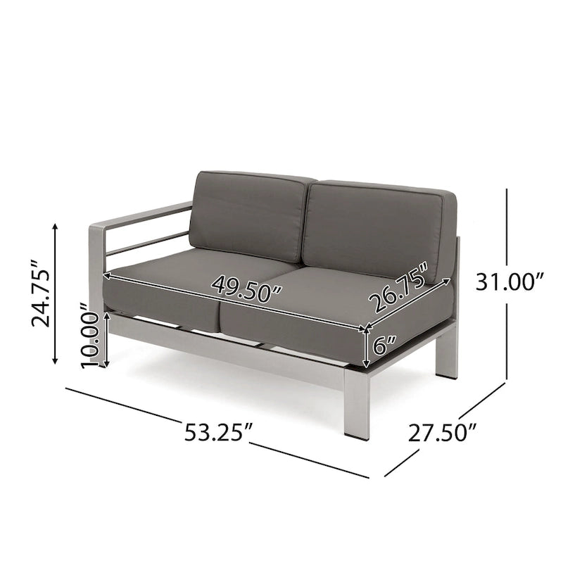 Ensemble de canapé d'angle en aluminium en forme de U à 11 places avec table pour extérieur Cape Coral de Christopher Knight Home