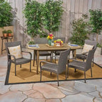 Ensemble de salle à manger d'extérieur 7 pièces en bois d'acacia Elderon avec chaises empilables en osier par Christopher Knight Home