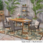 Ensemble de salle à manger d'extérieur 7 pièces en bois d'acacia Elderon avec chaises empilables en osier par Christopher Knight Home