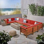 Ensemble de canapés modulaires d'extérieur en bois d'acacia en forme de U de 12 pièces Oana avec foyer de Christopher Knight Home