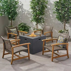 Ensemble de 5 fauteuils de club et d'un foyer d'extérieur en bois et osier Augusta par Christopher Knight Home