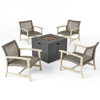 Ensemble de 5 fauteuils de club et d'un foyer d'extérieur en bois et osier Augusta par Christopher Knight Home