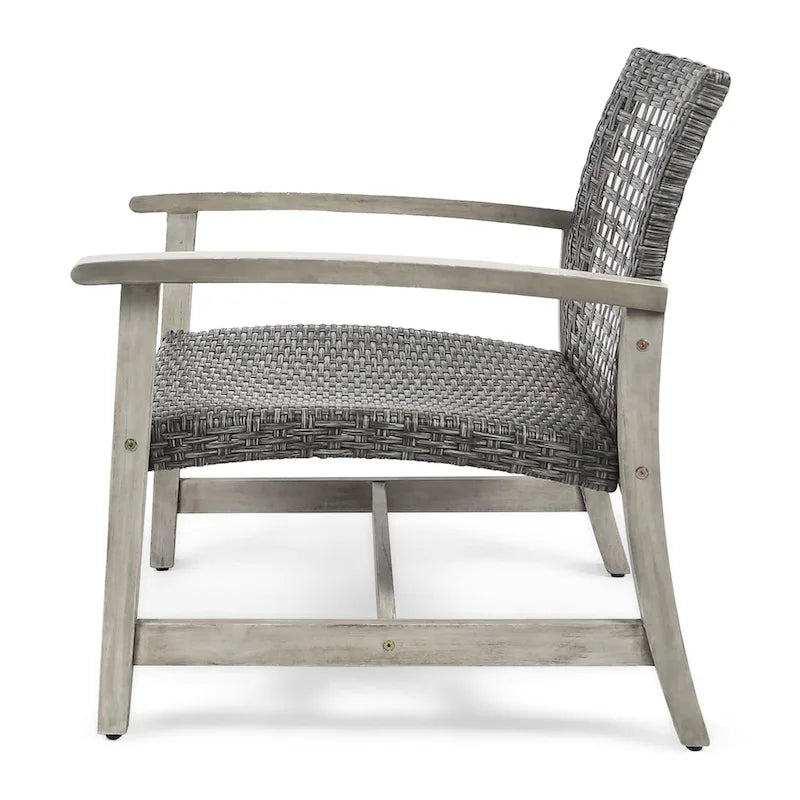 Ensemble de 5 fauteuils de club et d'un foyer d'extérieur en bois et osier Augusta par Christopher Knight Home