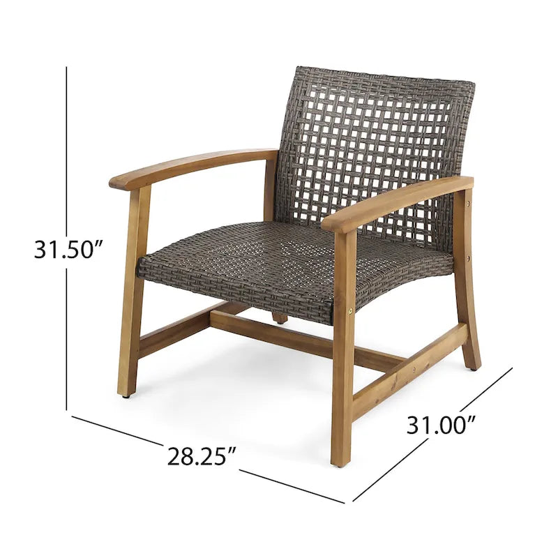 Ensemble de 5 fauteuils de club et d'un foyer d'extérieur en bois et osier Augusta par Christopher Knight Home