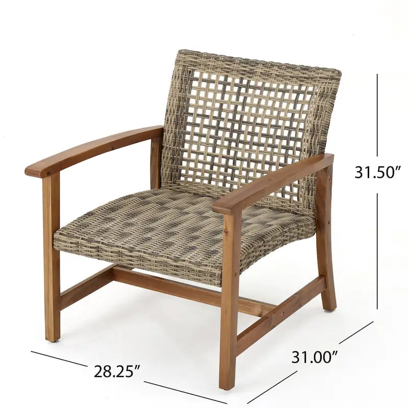 Ensemble de 5 fauteuils de club et d'un foyer d'extérieur en bois et osier Augusta par Christopher Knight Home