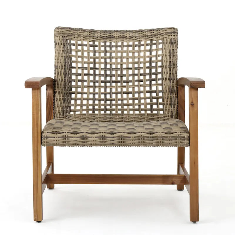 Ensemble de 5 fauteuils de club et d'un foyer d'extérieur en bois et osier Augusta par Christopher Knight Home