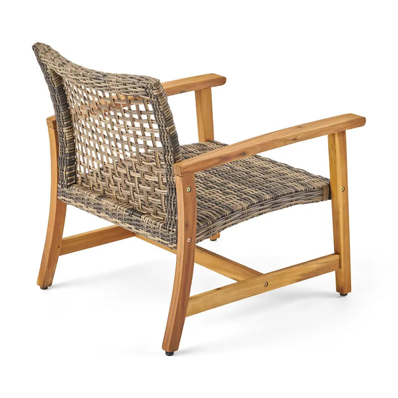 Ensemble de 5 fauteuils de club et d'un foyer d'extérieur en bois et osier Augusta par Christopher Knight Home