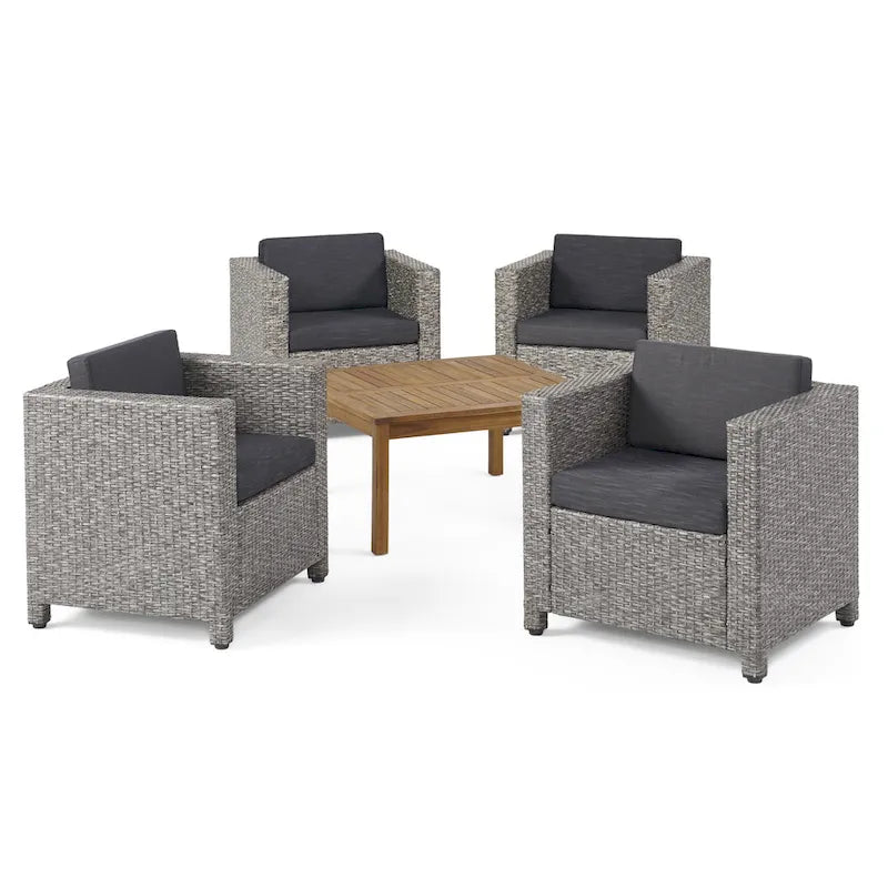 Ensemble de sièges d'extérieur 5 pièces en osier Puerta avec coussins par Christopher Knight Home