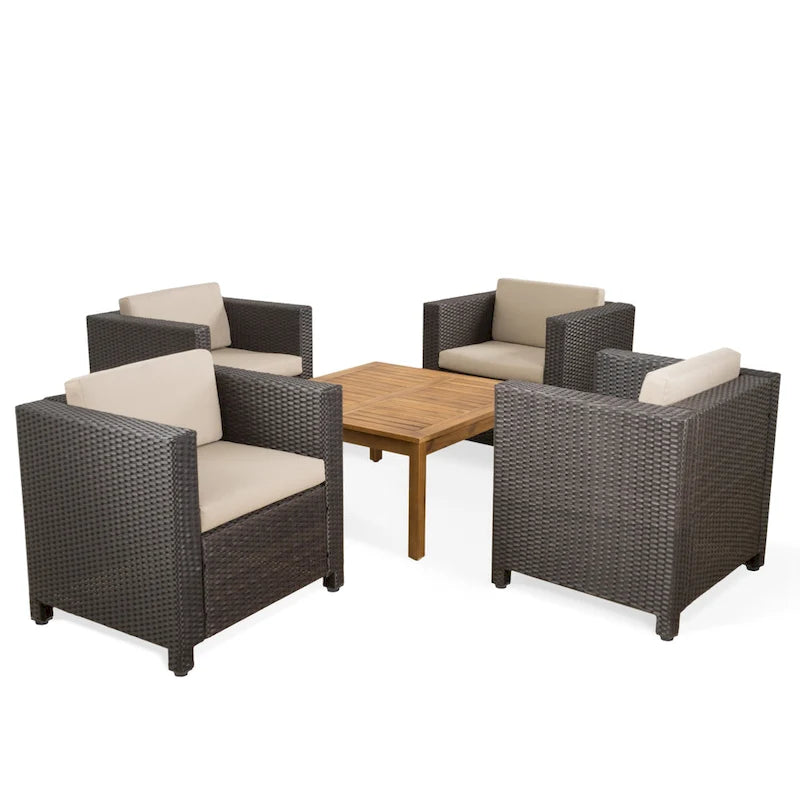 Ensemble de sièges d'extérieur 5 pièces en osier Puerta avec coussins par Christopher Knight Home