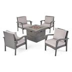 Ensemble de discussion de table de cheminée en osier d'extérieur Keana 5 pièces par Christopher Knight Home