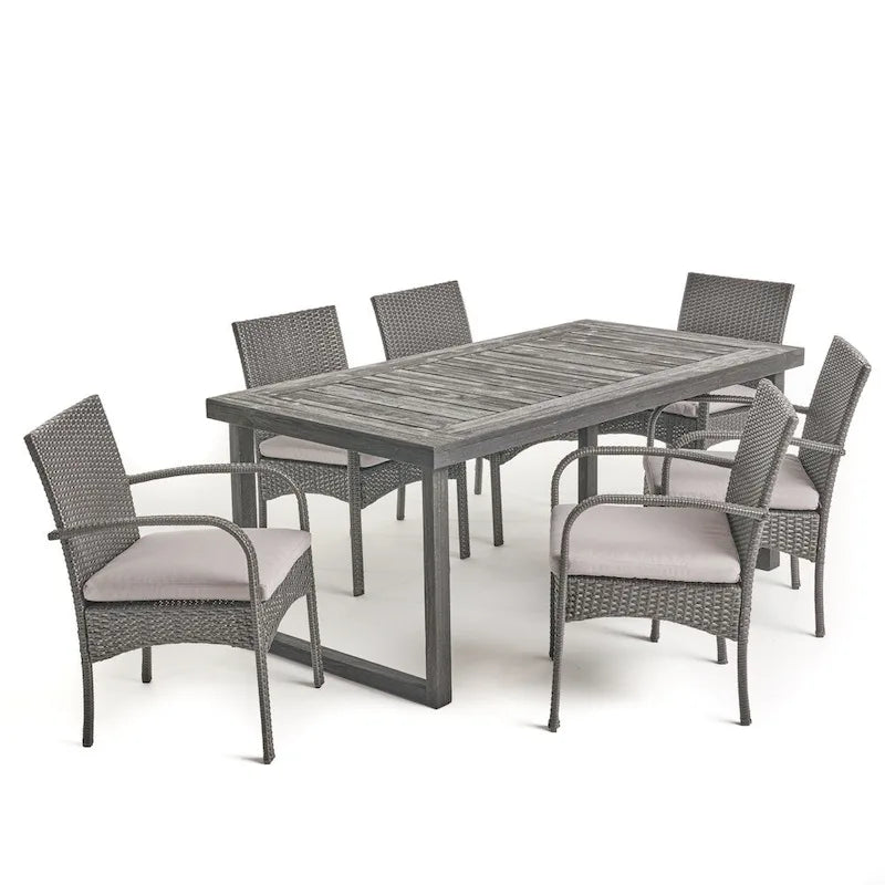 Ensemble de salle à manger d'extérieur 6 places en bois d'acacia Stillwater avec chaises en osier par Christopher Knight Home