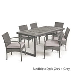 Ensemble de salle à manger d'extérieur 6 places en bois d'acacia Stillwater avec chaises en osier par Christopher Knight Home