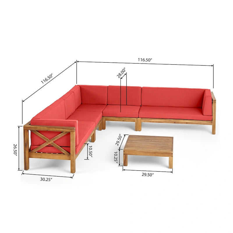 Ensemble de canapé d'angle en bois à 7 places Brava par Christopher Knight Home