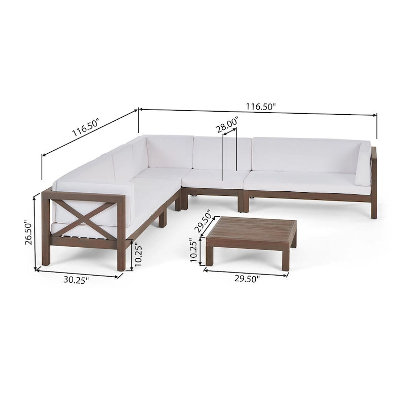 Ensemble de canapé d'angle en bois à 7 places Brava par Christopher Knight Home