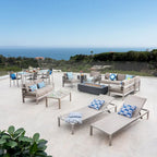 Ensemble de salle à manger 7 pièces Cape Coral, ensemble de canapés, salon de jardin 4 pièces, brasero et 2 chaises longues par Christopher Knight Home