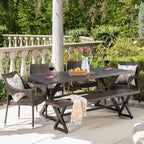 Ensemble de salle à manger rectangulaire 6 places Isola Outdoor en osier et aluminium par Christopher Knight Home