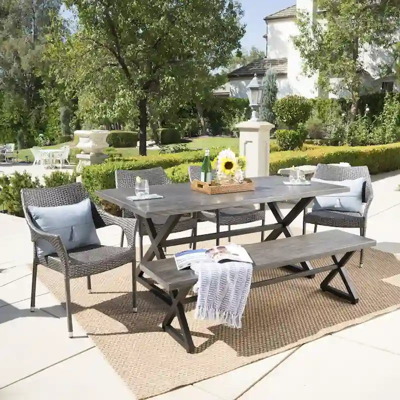 Ensemble de salle à manger rectangulaire 6 places Isola Outdoor en osier et aluminium par Christopher Knight Home