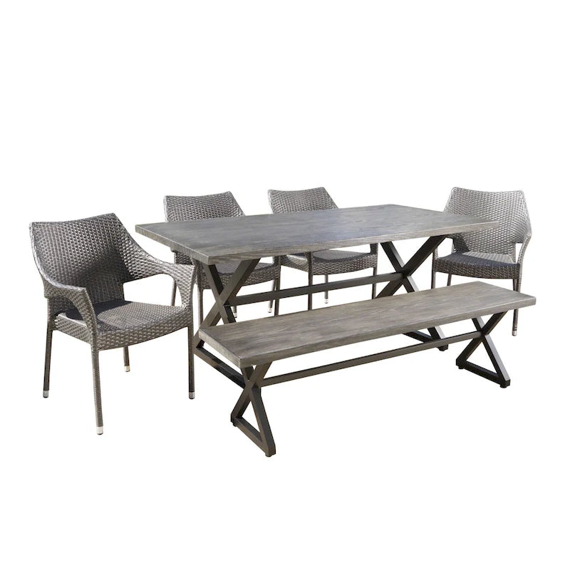 Ensemble de salle à manger rectangulaire 6 places Isola Outdoor en osier et aluminium par Christopher Knight Home