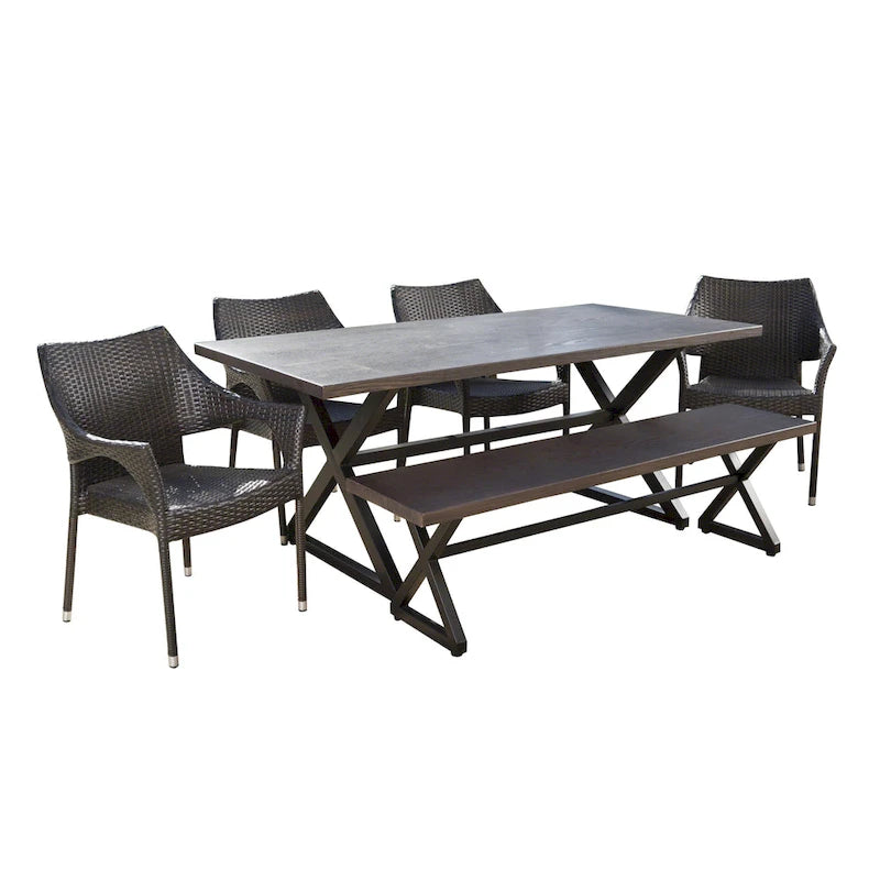 Ensemble de salle à manger rectangulaire 6 places Isola Outdoor en osier et aluminium par Christopher Knight Home