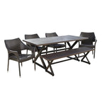 Ensemble de salle à manger rectangulaire 6 places Isola Outdoor en osier et aluminium par Christopher Knight Home